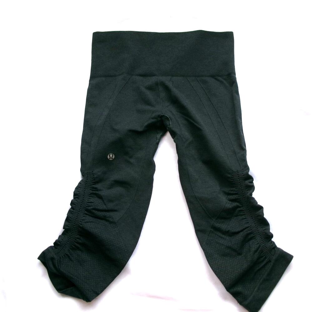 Lululemon In The Flow Crop Leggings Black/Gray Ruched Seamless Women's XS S